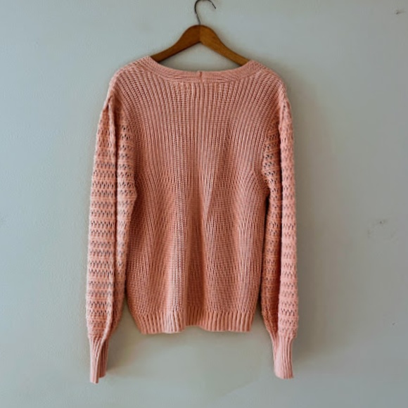 RACHEL ZOE Sweater Large Open Knit Puff Sleeve - Picture 3 of 5